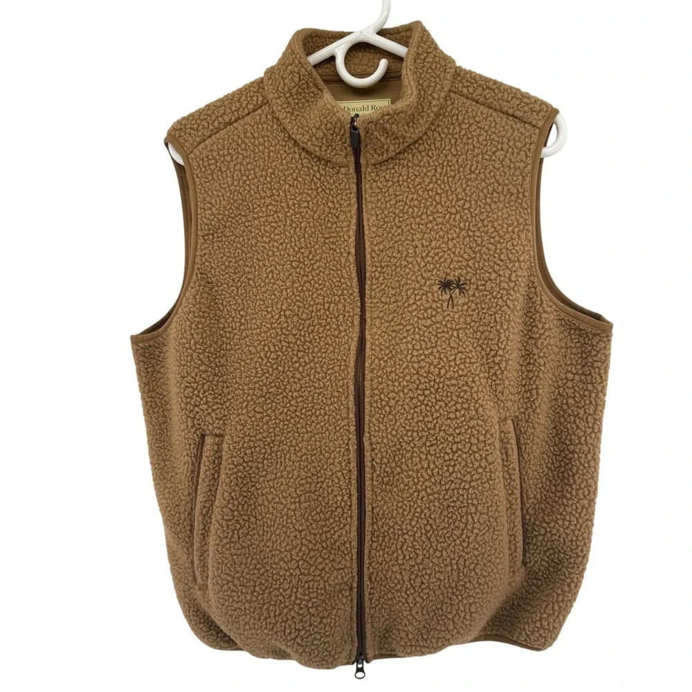 Donald Ross Sportswear Mens‎ Sherpa Fleece Vest Tan Brown Palm Tree Logo Small